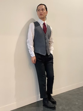 「アイテム（ビジネスシャツ）」を使った、BRICK HOUSE シャツ工房 福井フェアモール店さん（メンズ・167cm）の秋コーディネート