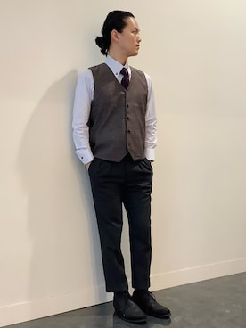「アイテム（ビジネスシャツ）」を使った、BRICK HOUSE シャツ工房 福井フェアモール店さん（メンズ・167cm）の秋コーディネート