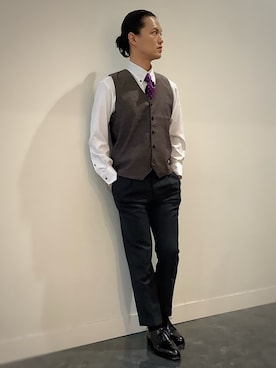 「アイテム（ビジネスシャツ）」を使った、BRICK HOUSE シャツ工房 福井フェアモール店さん（メンズ・167cm）の秋コーディネート