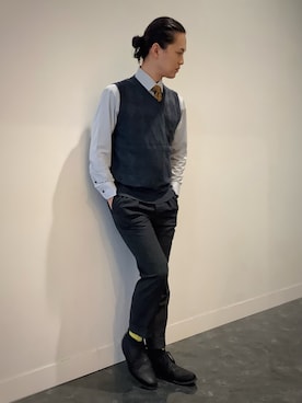 「アイテム（ビジネスシャツ）」を使った、BRICK HOUSE シャツ工房 福井フェアモール店さん（メンズ・167cm）の秋コーディネート