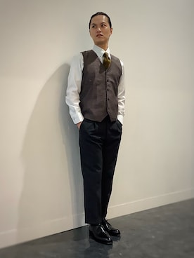 「アイテム（ビジネスシャツ）」を使った、BRICK HOUSE シャツ工房 福井フェアモール店さん（メンズ・167cm）の秋コーディネート