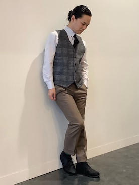 「アイテム（ビジネスシャツ）」を使った、BRICK HOUSE シャツ工房 福井フェアモール店さん（メンズ・167cm）の秋コーディネート