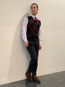 「アイテム（ビジネスシャツ）」を使った、BRICK HOUSE シャツ工房 福井フェアモール店さん（メンズ・167cm）の秋コーディネート