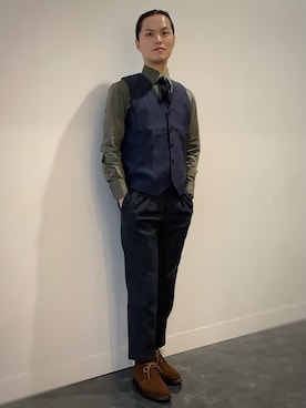 「アイテム（ビジネスシャツ）」を使った、BRICK HOUSE シャツ工房 福井フェアモール店さん（メンズ・167cm）の秋コーディネート