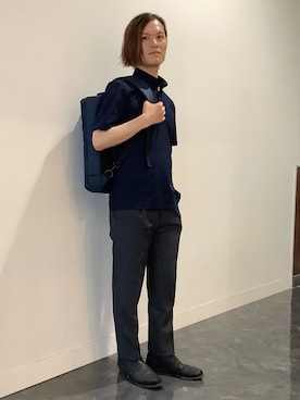 「TOKYO SHIRTS（トウキョウシャツ）のビズポロ コンフォートドライ 半袖ポロシャツ（ポロシャツ、ブルー系）」を使った、BRICK HOUSE シャツ工房 福井フェアモール店さん（メンズ・167cm）の春コーディネート