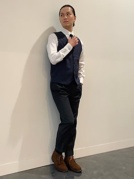 「アイテム（ビジネスシャツ）」を使った、BRICK HOUSE シャツ工房 福井フェアモール店さん（メンズ・167cm）の秋コーディネート