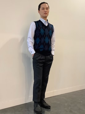 「アイテム（ビジネスシャツ）」を使った、BRICK HOUSE シャツ工房 福井フェアモール店さん（メンズ・167cm）の秋コーディネート