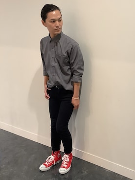 「アイテム（ビジネスシャツ、ブラック系）」を使った、BRICK HOUSE シャツ工房 福井フェアモール店さん（メンズ・168cm）の秋コーディネート