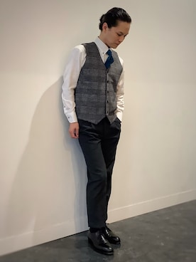 「アイテム（ビジネスシャツ）」を使った、BRICK HOUSE シャツ工房 福井フェアモール店さん（メンズ・167cm）の秋コーディネート