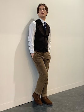 「アイテム（ビジネスシャツ）」を使った、BRICK HOUSE シャツ工房 福井フェアモール店さん（メンズ・167cm）の冬コーディネート