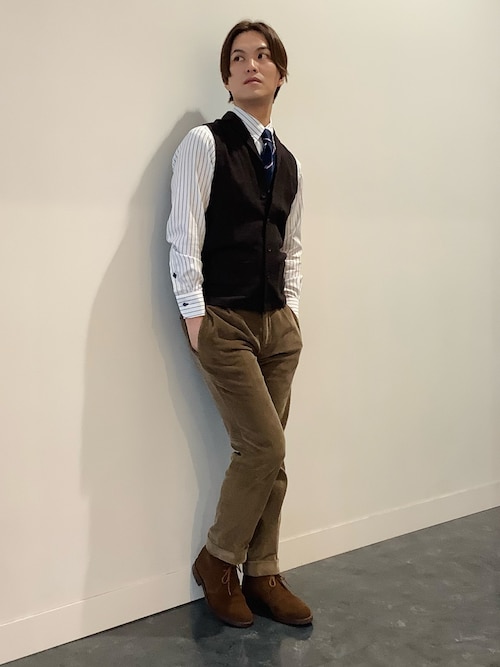 ベスト ジレ 「東京シャツ×gim(R) 」前身布帛ラペルメンズニットジレ 