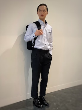 「アイテム（ビジネスシャツ）」を使った、BRICK HOUSE シャツ工房 福井フェアモール店さん（メンズ・167cm）の秋コーディネート