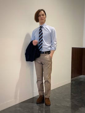 「BRICK HOUSE by TOKYO SHIRT（ブリックハウス）のアイテム（ネクタイ、ブルー系）」を使った、BRICK HOUSE シャツ工房 福井フェアモール店さん（メンズ・167cm）の春コーディネート