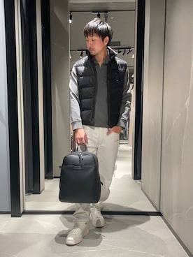 「アイテム（ダウンベスト）」を使った、Yoshiさん（メンズ・181cm）の春コーディネート