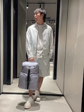 「ARMANI EXCHANGE（アルマーニエクスチェンジ）の【A|X アルマーニ エクスチェンジ】レースアップスニーカー（スニーカー、ホワイト系）」を使った、Yoshiさん（メンズ・181cm）の春コーディネート