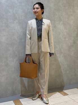 「アイテム（ノーカラージャケット）」を使った、源さん（レディース・150cm）の秋コーディネート