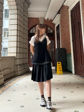 「GU（ジーユー）のアイテム（キャミソール、ブラック系）」を使った、Koey こいさん（レディース・164cm）の夏コーディネート
