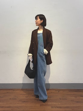 「アイテム（サロペット/オーバーオール）」を使った、Minamiさん（レディース・157cm）の冬コーディネート