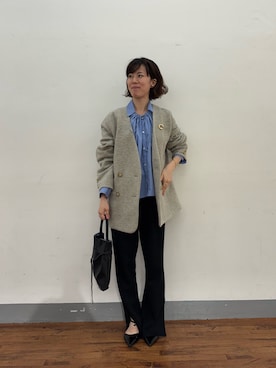 「アイテム（ノーカラーコート）」を使った、Minamiさん（レディース・157cm）の秋コーディネート