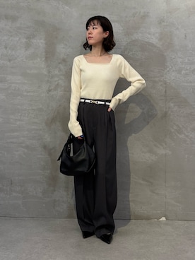 「アイテム（ベルト、ホワイト系）」を使った、Minamiさん（レディース・157cm）の秋コーディネート