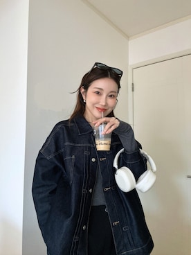 「BONLECILL（ボンルシール）のルーズデニムジャケット/Gジャン（デニムジャケット、ブルー系）」を使った、KAORUさん（レディース・167cm）の春コーディネート