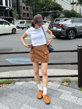 「アイテム（デニムスカート）」を使った、hanaettttyさん（レディース・156cm）の夏コーディネート