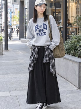 「CONVERSE（コンバース）のCONVERSE/コンバース AS J HI  スニーカー オールスター ハイカット ブランドロゴ 日本製 アメカジ ストリート メンズ 2026年秋冬（スニーカー、ブラック系）」を使った、rooptokyo_irさん（レディース・160cm）の秋コーディネート