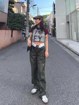 「FANCY CLUB（ファンシークラブ）のFANCY CLUB/ファンシークラブ I LOVE FY TEE Tシャツ（Tシャツ/カットソー）」を使った、onecoloryさん（レディース・157cm）の夏コーディネート