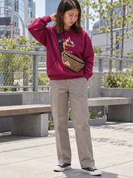「Dickies（ディッキーズ）の【お気に入り数10万人突破】Dickies/ディッキーズ THE ORIGINAL FIT 874 TCツイル センタープレス スケーターパンツ レングス32インチ ワークパンツ（チノパンツ、ベージュ系）」を使った、rooptokyo_irさん（レディース・160cm）の秋コーディネート