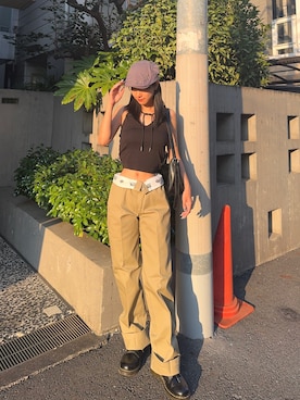 「アイテム（ハンチング/ベレー帽）」を使った、onecoloryさん（レディース・157cm）の夏コーディネート