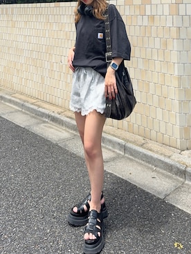 「Carhartt（カーハート）のアイテム（Tシャツ/カットソー）」を使った、rooptokyo_irさん（レディース・157cm）の夏コーディネート