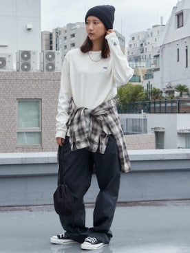 「CONVERSE（コンバース）のCONVERSE/コンバース AS J OX スニーカー オールスター ローカット ブランドロゴ 日本製 アメカジ ストリート メンズ 2026年秋冬（スニーカー、ブラック系）」を使った、rooptokyo_irさん（レディース・160cm）の秋コーディネート