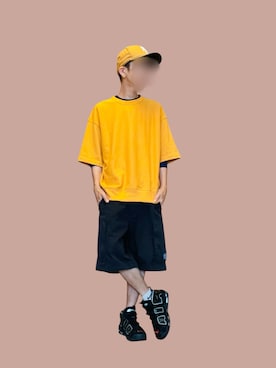 「GU（ジーユー）のアイテム（スウェット、イエロー系）」を使った、369(弥勒)さん（メンズ・162cm）の夏コーディネート