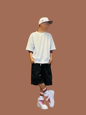 「Supreme （シュプリーム）のアイテム（キャップ、パープル系）」を使った、369(弥勒)さん（メンズ・162cm）の夏コーディネート