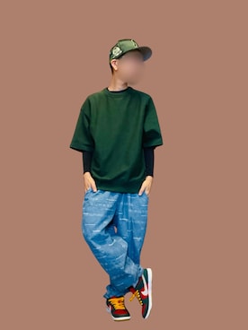 「GU（ジーユー）のアイテム（スウェット、グリーン系）」を使った、369(弥勒)さん（メンズ・162cm）の春コーディネート