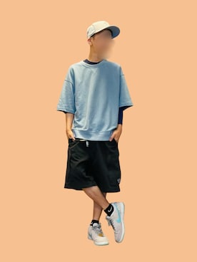 「NEW ERA（ニューエラ）のTHE CAP別注（キャップ、グレー系）」を使った、369(弥勒)さん（メンズ・162cm）の夏コーディネート
