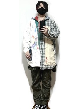 「glamb（グラム）のアイテム（カーゴパンツ）」を使った、kiriki69さん（メンズ・168cm）の春コーディネート