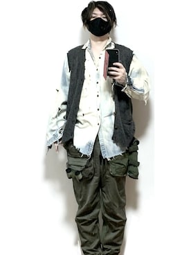 「glamb（グラム）のアイテム（カーゴパンツ）」を使った、kiriki69さん（メンズ・168cm）の春コーディネート
