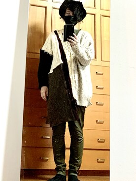「glamb（グラム）のアイテム（カーゴパンツ）」を使った、kiriki69さん（メンズ・168cm）の冬コーディネート