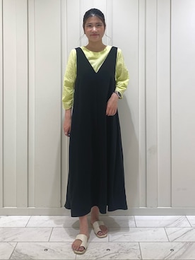 「INDIVI（インディヴィ）の【2点セット/3WAY/洗える】Tシャツセットワンピース（One piece dress、ブラック系）」を使った、YUMEさん（レディース・158cm）の夏コーディネート