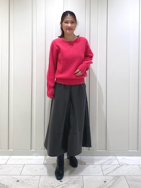 「丸首ニット」｜YUMEさん（レディース・158cm）の冬コーディネート