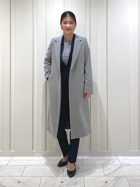「ケーブルニット」｜「アイテム（チェスターコート）」を使った、YUMEさん（レディース・158cm）の冬コーディネート