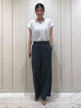 「INDIVI（インディヴィ）の【洗える/接触冷感/学校行事】ブライトストライプワンピース（One piece dress、ブラック系）」を使った、YUMEさん（レディース・158cm）の夏コーディネート