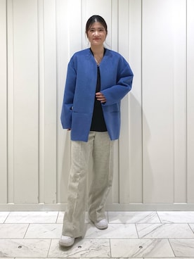 「ボウタイブラウス」｜「アイテム（ノーカラーコート）」を使った、YUMEさん（レディース・158cm）の秋コーディネート