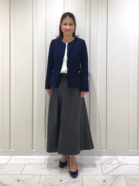 「フェイクレザー」｜「アイテム（ノーカラージャケット）」を使った、YUMEさん（レディース・158cm）の冬コーディネート