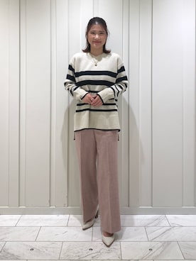 「Vネック」｜「アイテム（その他アウター）」を使った、YUMEさん（レディース・158cm）の冬コーディネート