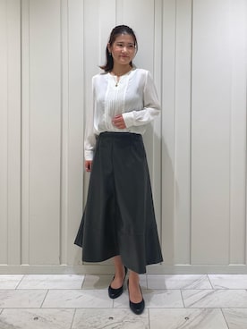 「レザースカート」｜「アイテム（ノーカラージャケット）」を使った、YUMEさん（レディース・158cm）の冬コーディネート