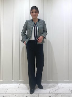 「ボウタイ」｜「アイテム（ノーカラージャケット）」を使った、YUMEさん（レディース・158cm）の冬コーディネート