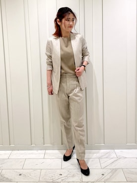 「ＵＶカット」｜「アイテム（ノーカラージャケット）」を使った、YUMEさん（レディース・158cm）の春コーディネート