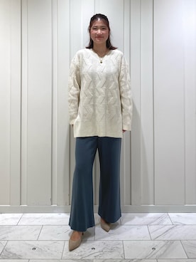 「Vネック」｜YUMEさん（レディース・158cm）の秋コーディネート